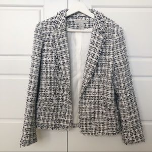 H&M Designer-Look Raw Trim Inset Pocket Tweed Plaid Blazer